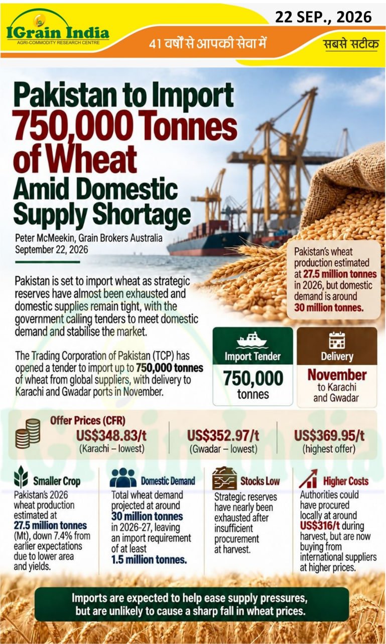 Pakistan to Import 750,000 Tonnes of Wheat Amid Domestic Supply Shortage