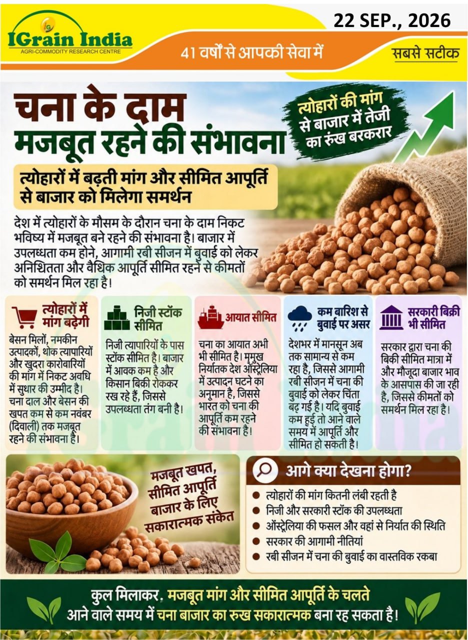 चना के दाम मजबूत रहने की सम्भावना
