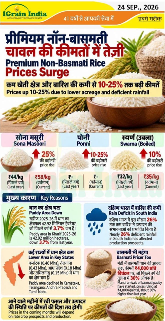 प्रीमियम नॉन बासमती चावल की कीमतों में तेजी/Premium Non-Basmati Rice Price Surge
