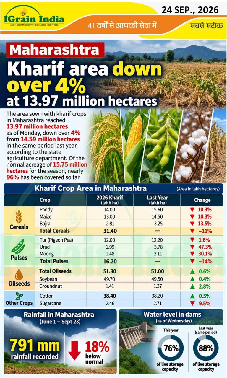 Maharashtra Kharif area down over 4%